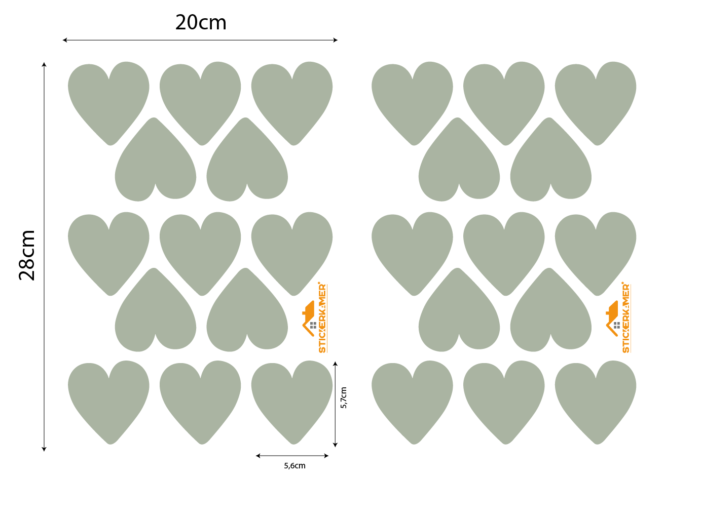 Muursticker hartjes sage 26 stuks