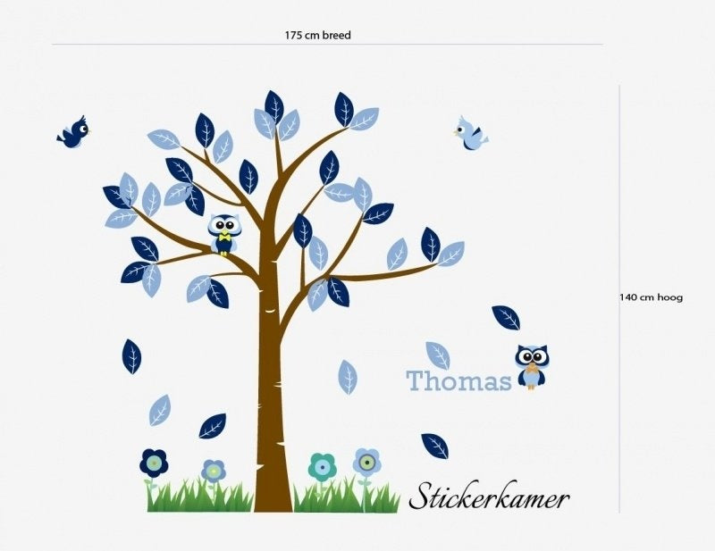 Muursticker boom met uilen en vogels kinderkamer