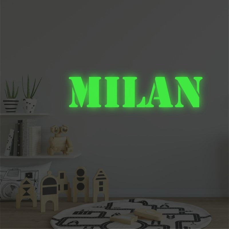 Custom naam sticker glow in the dark kinderkamer
