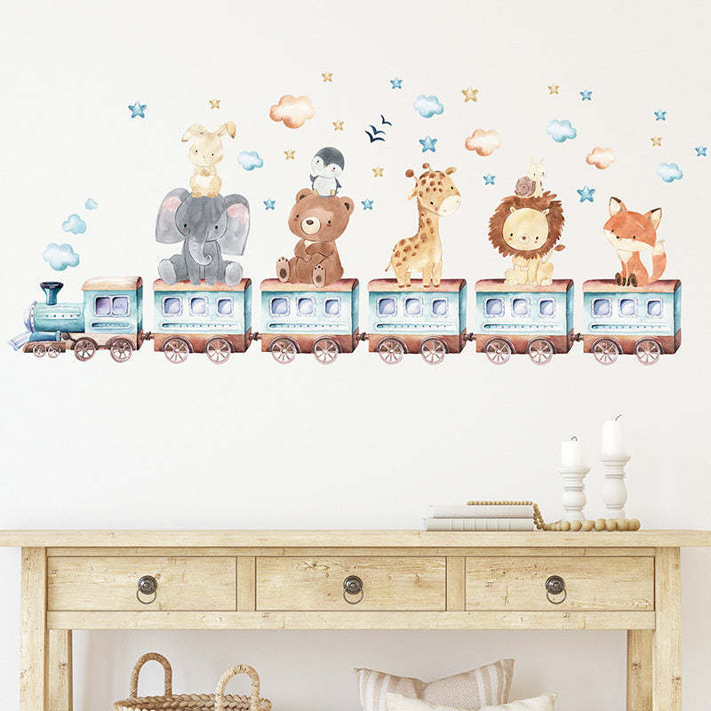 Muursticker dieren op de trein kinderkamer