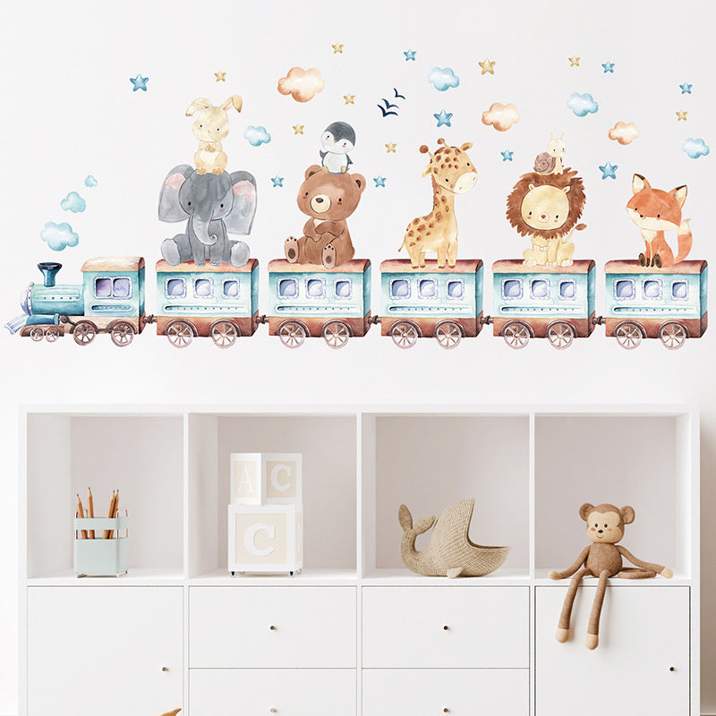 Muursticker dieren op de trein kinderkamer