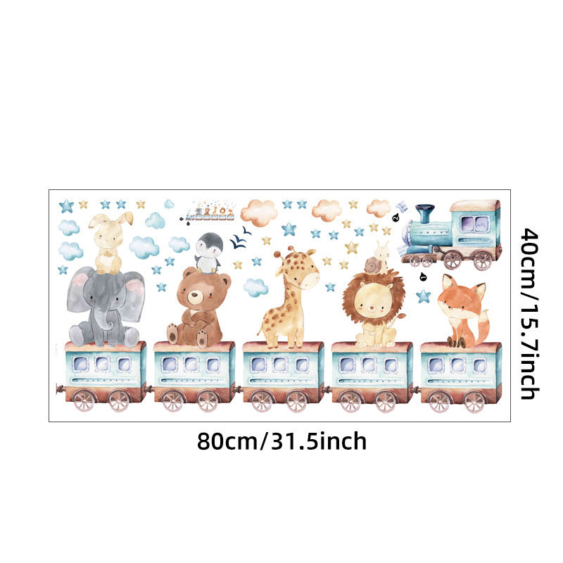 Muursticker dieren op de trein kinderkamer