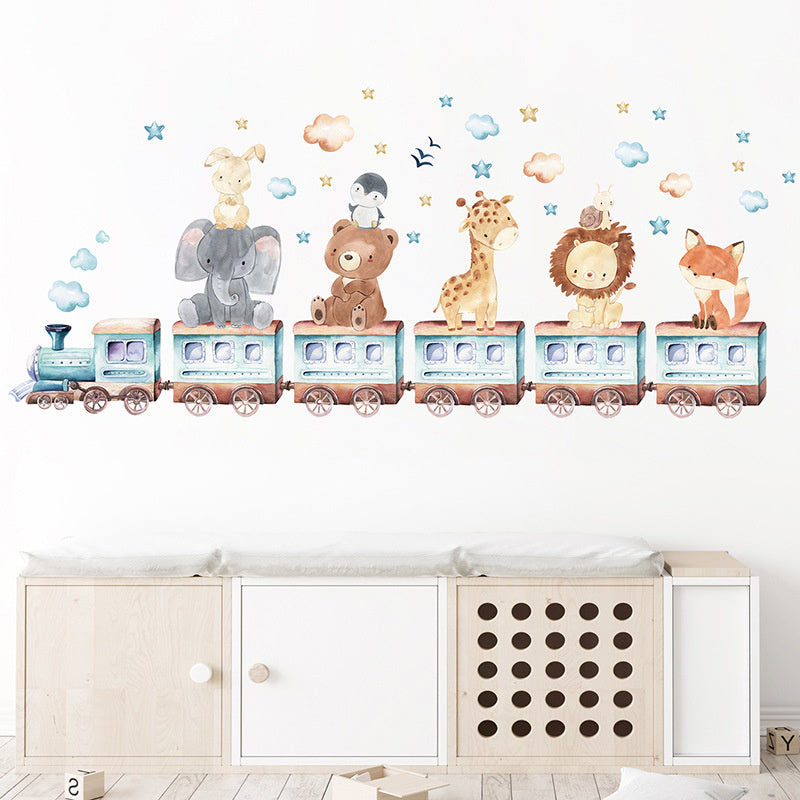 Muursticker dieren op de trein kinderkamer