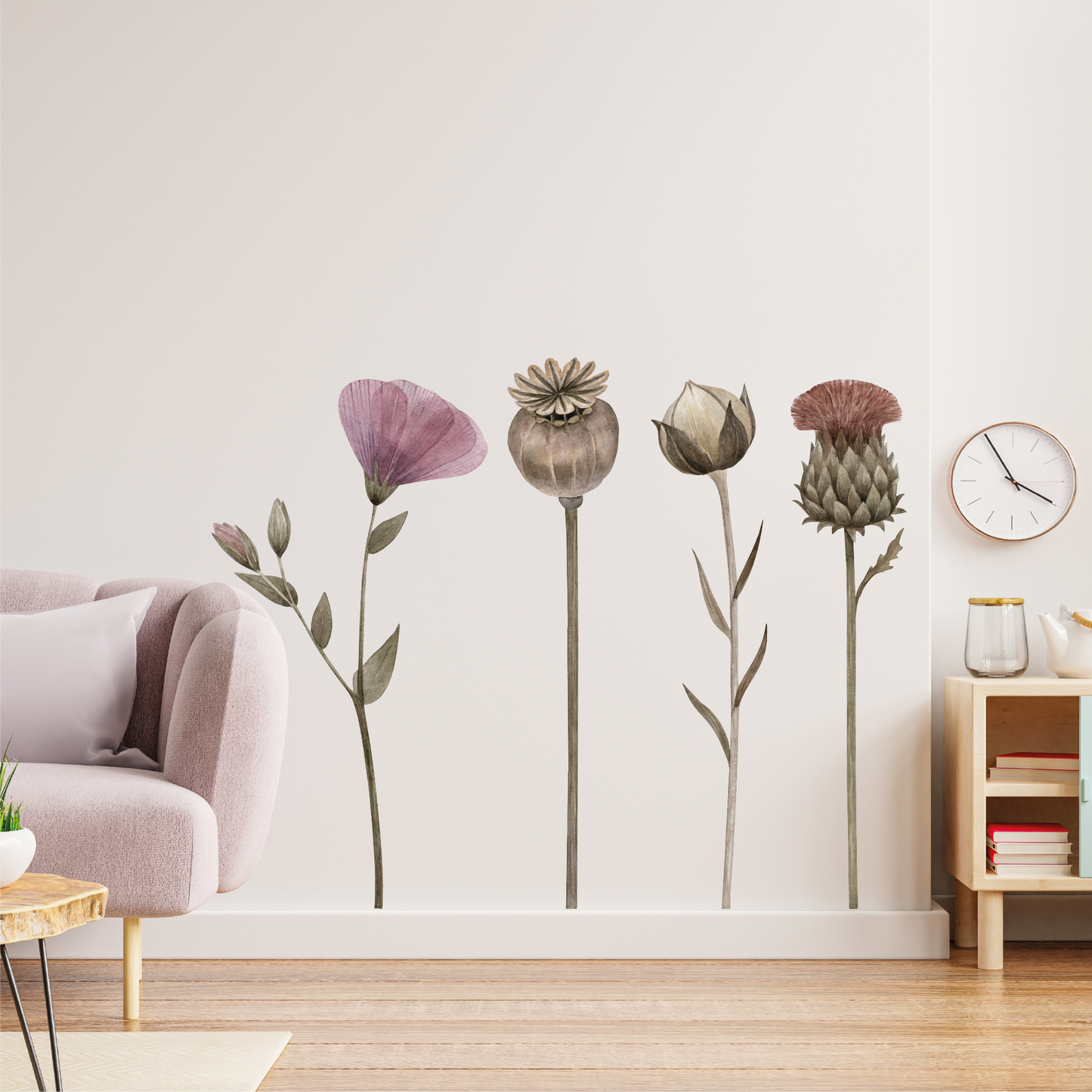 Muursticker droogbloemen set