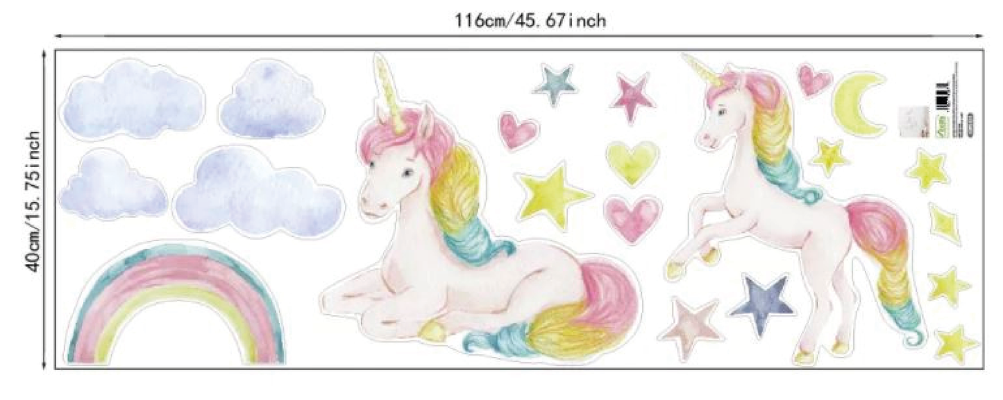 Muursticker unicorn - eenhoorn set meisjeskamer / babykamer