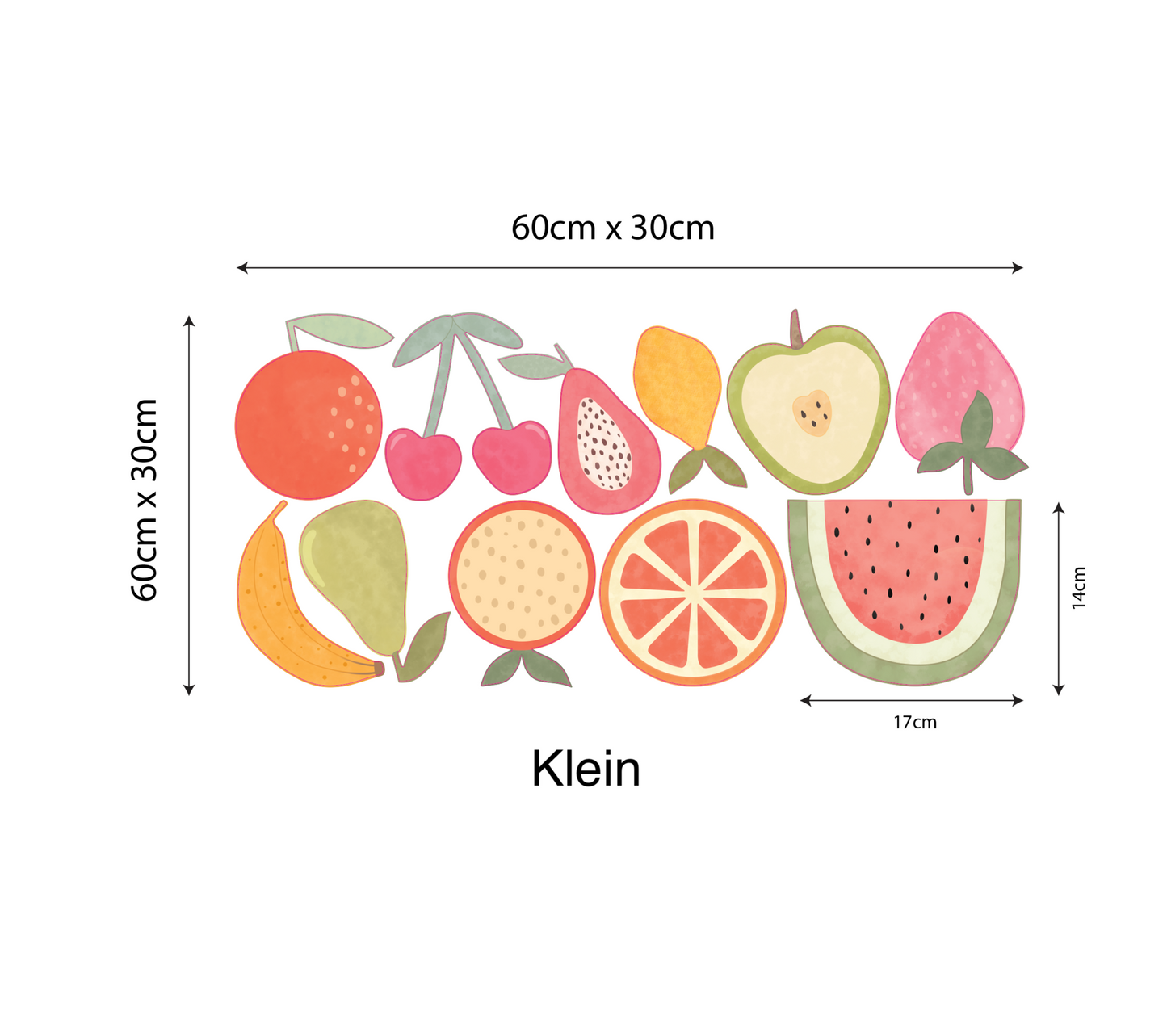 Muurstickers Fruit Waterverf Stijl – Set van 11 Verwijderbare Stickers