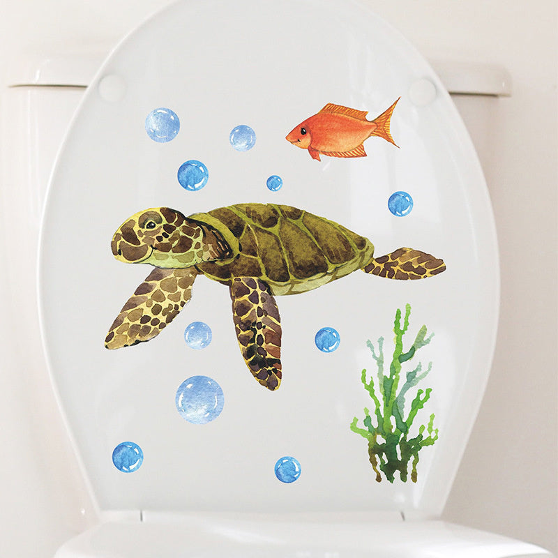 Glow in the dark Muursticker Schildpad, vis en bubbels