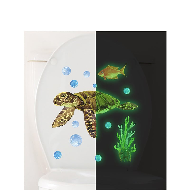 Glow in the dark Muursticker Schildpad, vis en bubbels