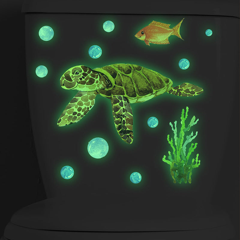 Glow in the dark Muursticker Schildpad, vis en bubbels