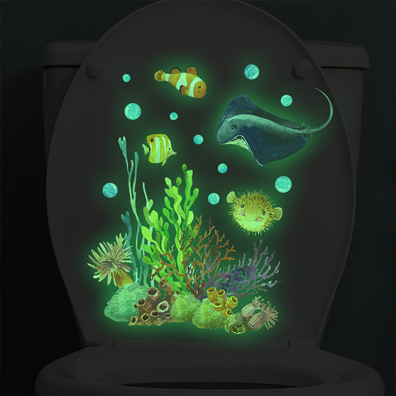 Glow in the dark Muursticker Onder water vissen en koraal