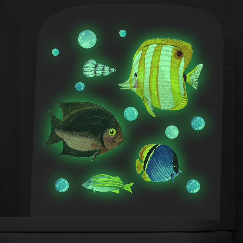 Glow in the dark Muursticker Vissen en bubbels