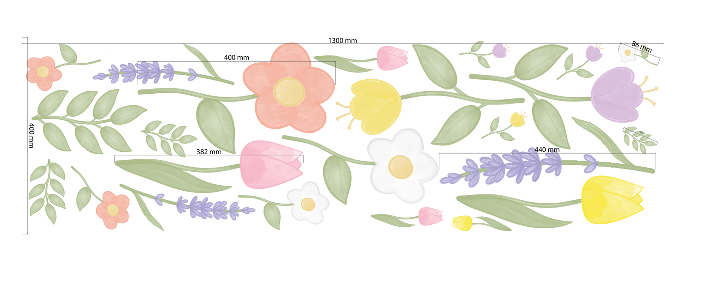 Aquarel muursticker bloemen en bladeren