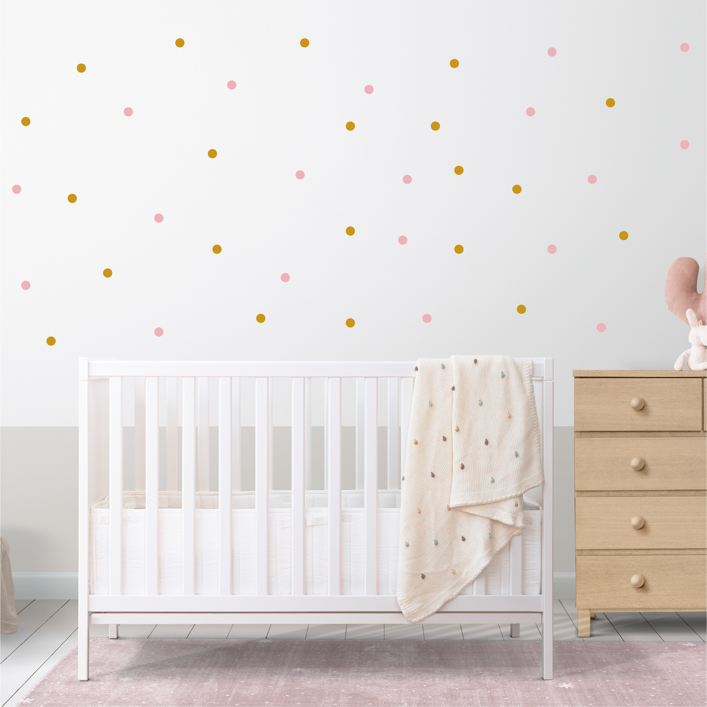 Muursticker 3cm stippen goud en roze 128x  kinderkamer / babykamer