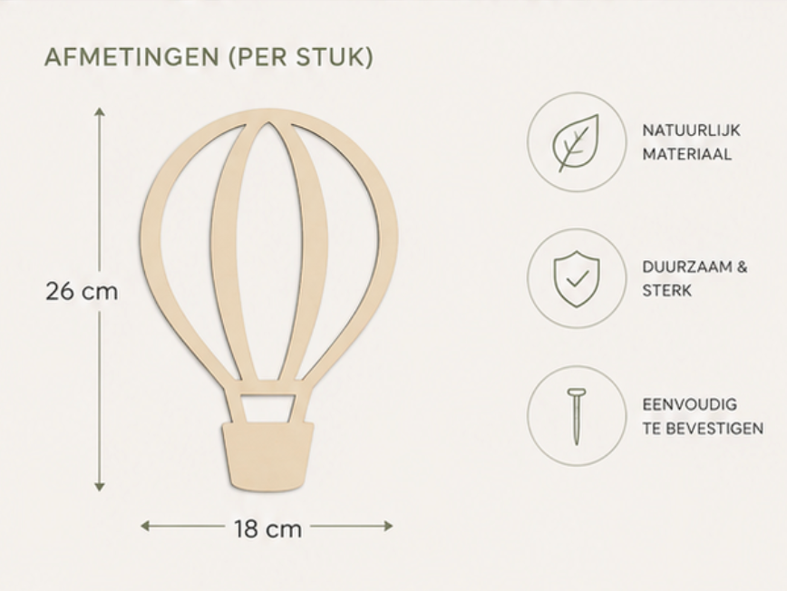 Houten Luchtballonnen Wanddecoratie Set - 3 Stuks voor Kinderkamer