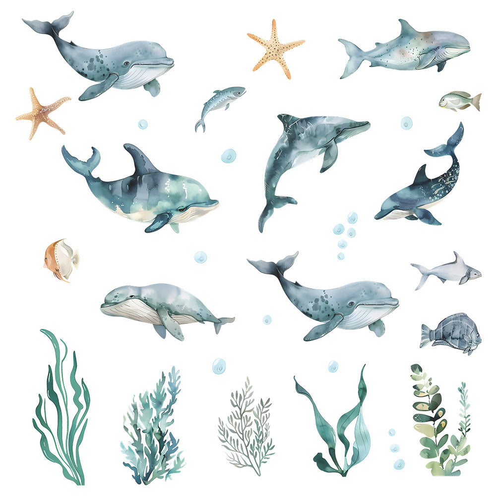Onderwaterwereld Muursticker – Magische Oceaandecoratie met Vissen, Dolfijnen en Walvissen
