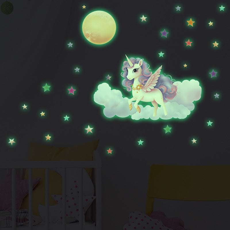 Glow in the Dark Unicorn op een Wolk Muursticker