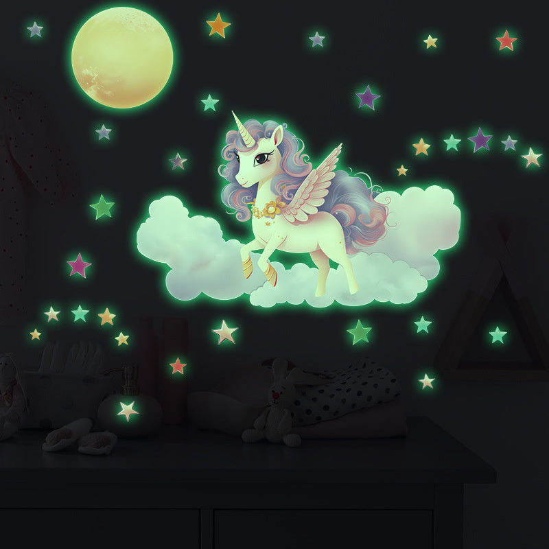 Glow in the Dark Unicorn op een Wolk Muursticker