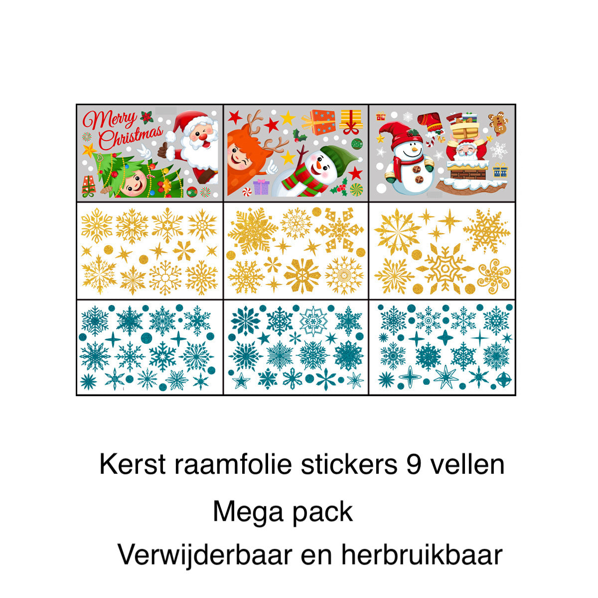 Statisch raamfolie stickers Mega Pack kerst 9 vellen  kids