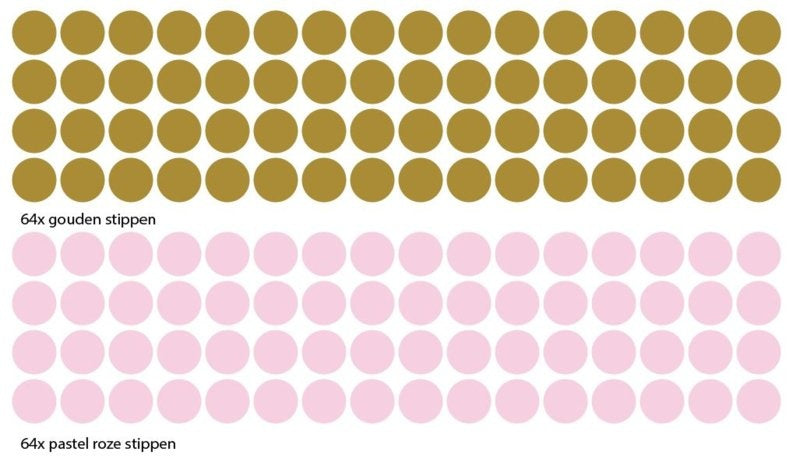 Muursticker 3cm stippen goud en roze 128x  kinderkamer / babykamer