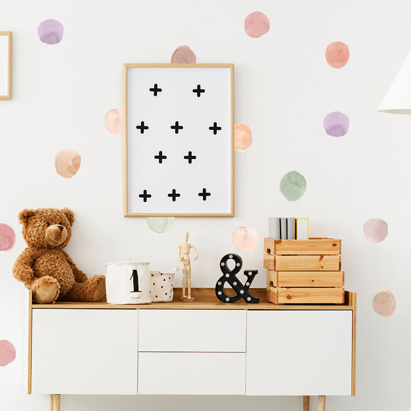 24 Muursticker cirkels / stippen aquarel waterverf kinderkamer