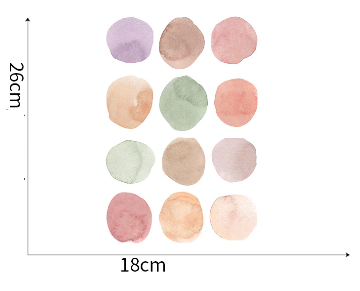 24 Muursticker cirkels / stippen aquarel waterverf kinderkamer