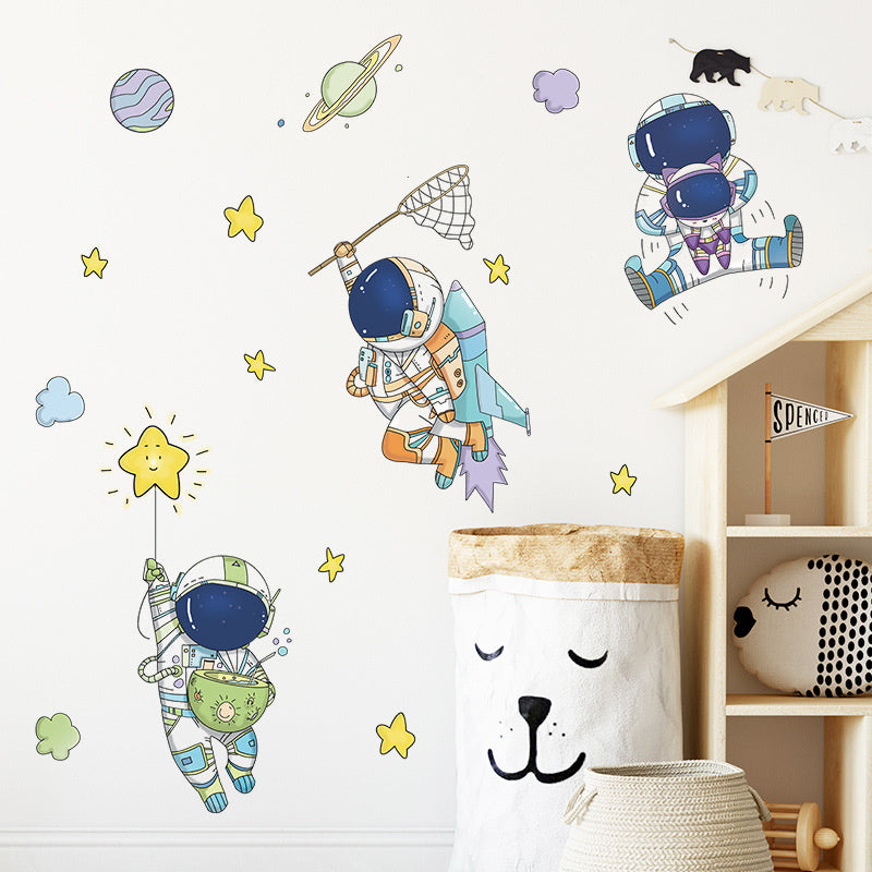Muursticker astronauten in de ruimte en planeten kinderkamer