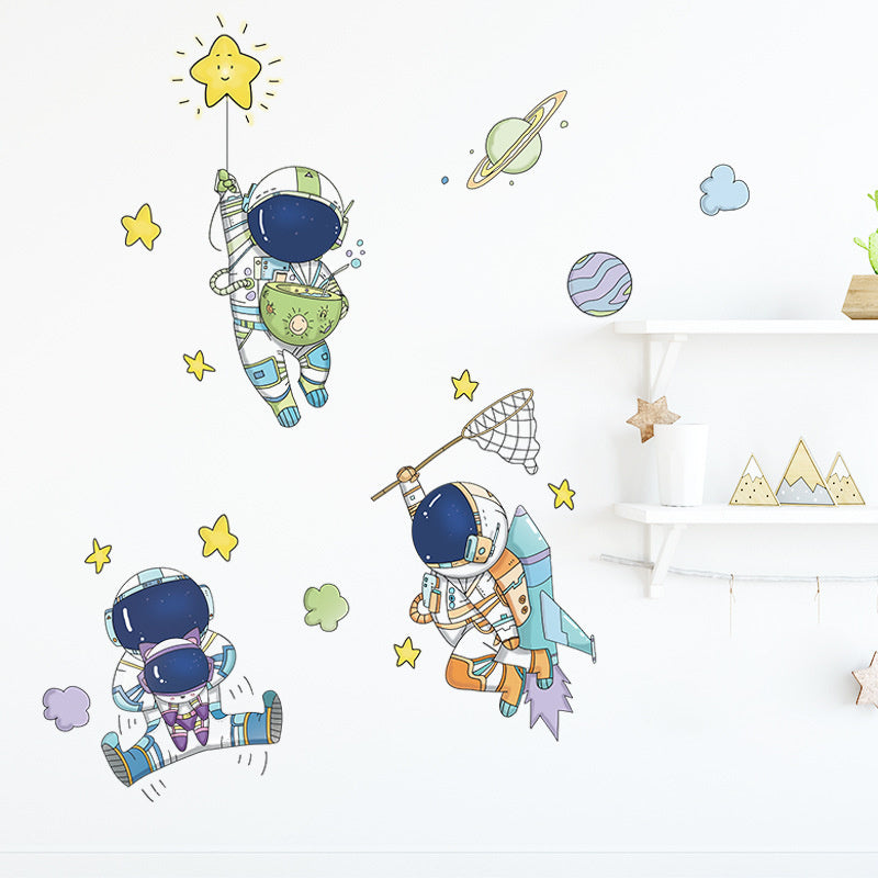 Muursticker astronauten in de ruimte en planeten kinderkamer