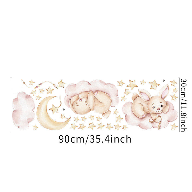 Muursticker babykamer konijnen wolkjes en maan