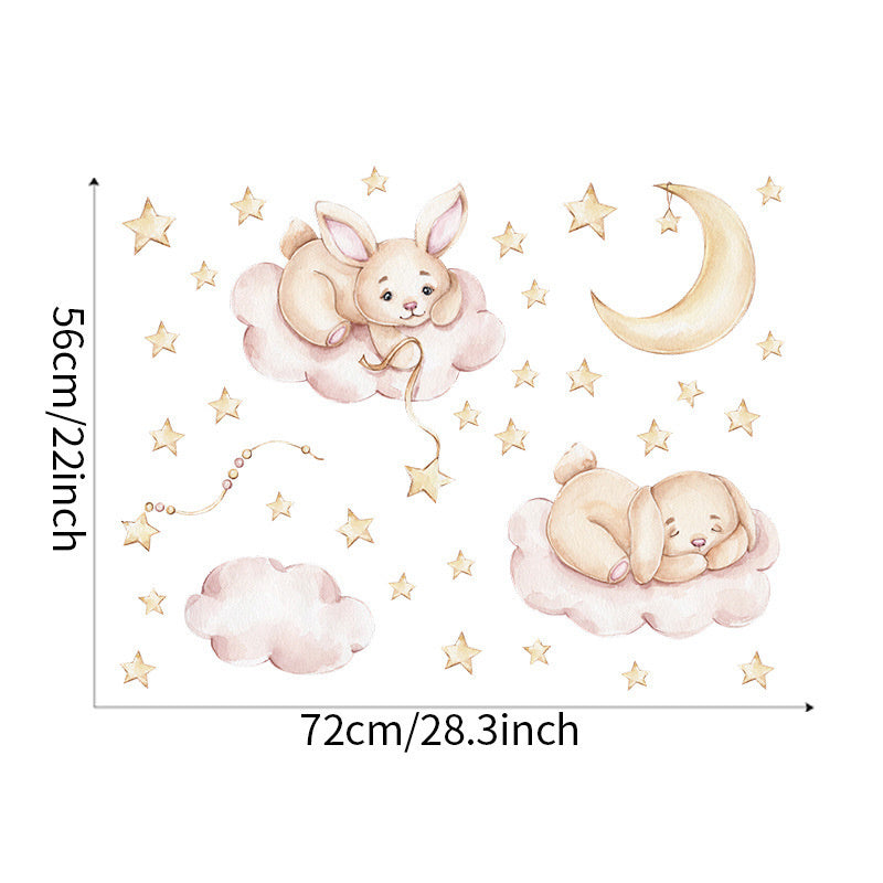 Muursticker babykamer konijnen wolkjes en maan
