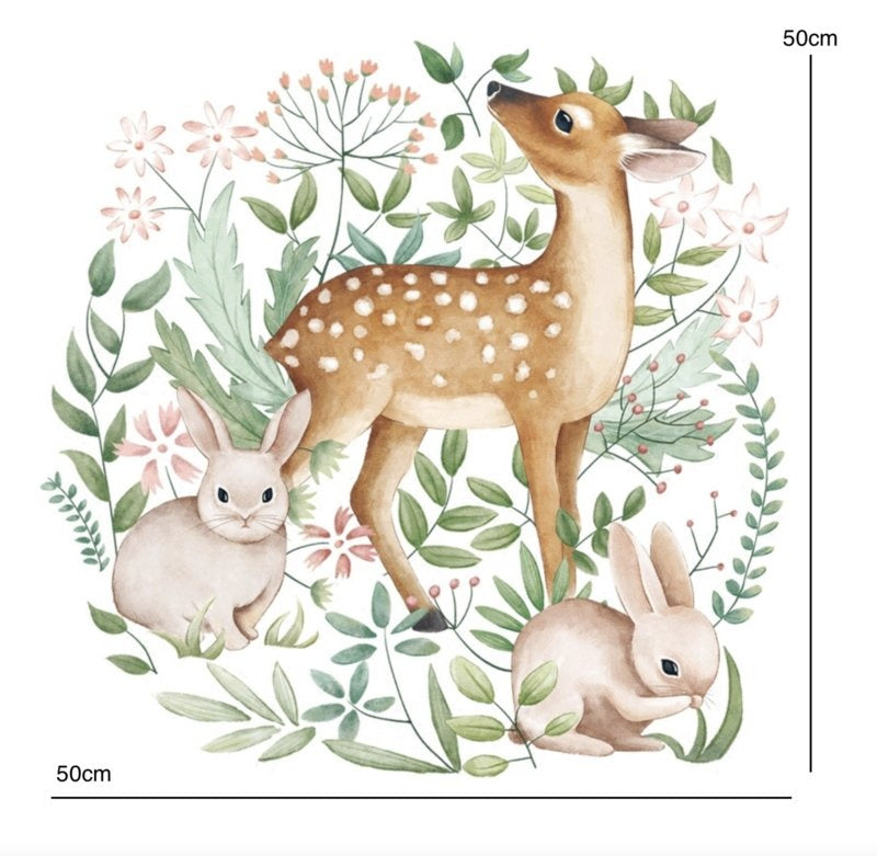 Muursticker bambi hert en konijntjes in bos kinderkamer