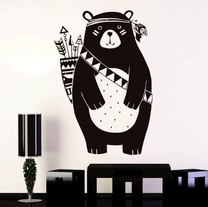 Muursticker beer nordic indianen stijl kinderkamer