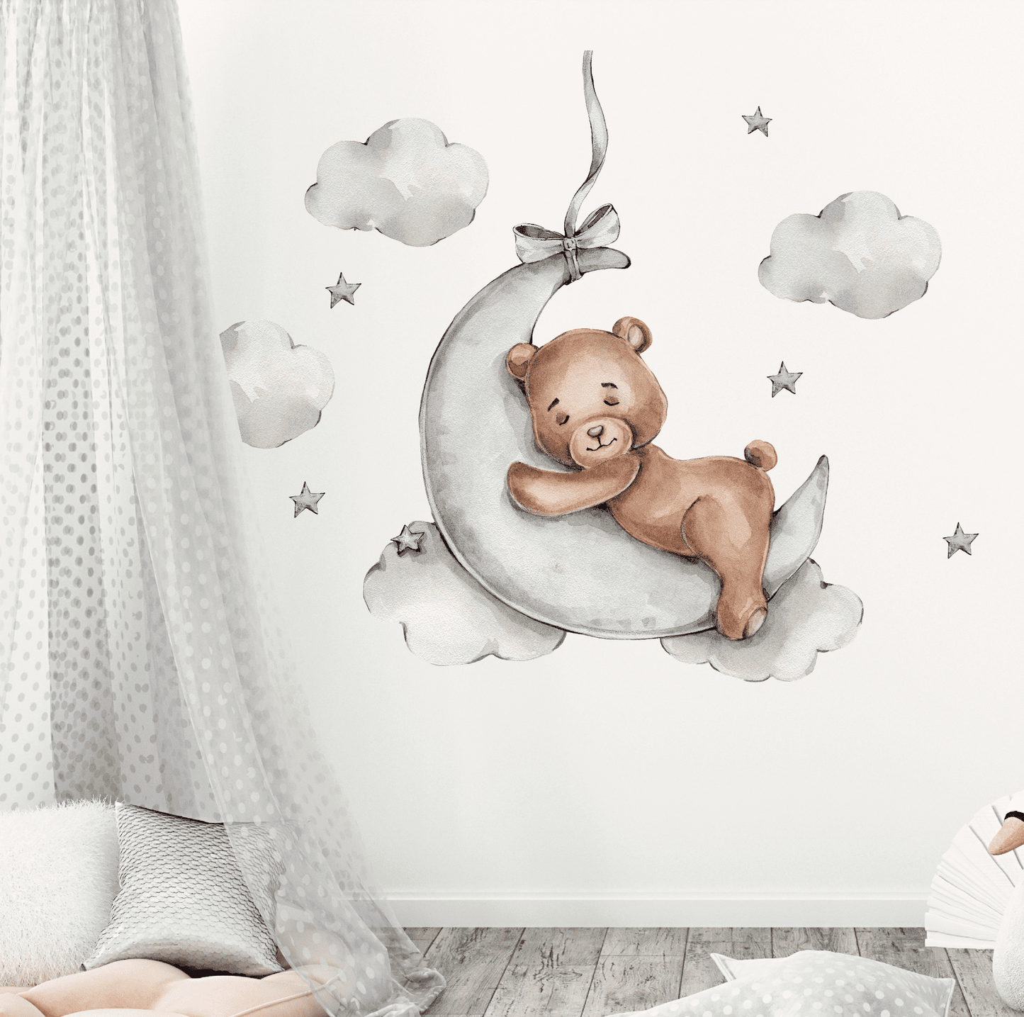 Muursticker beer op maan babykamer XL