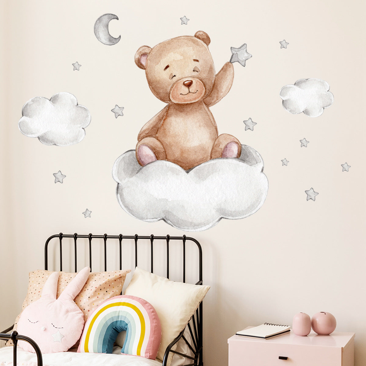 Muursticker beer op wolk kinderkamer