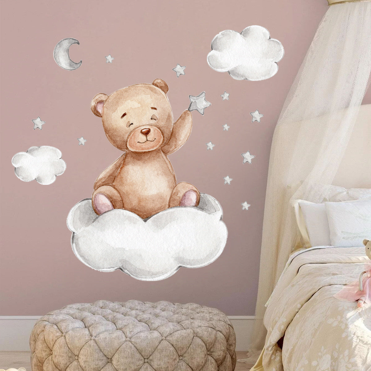 Muursticker beer op wolk kinderkamer