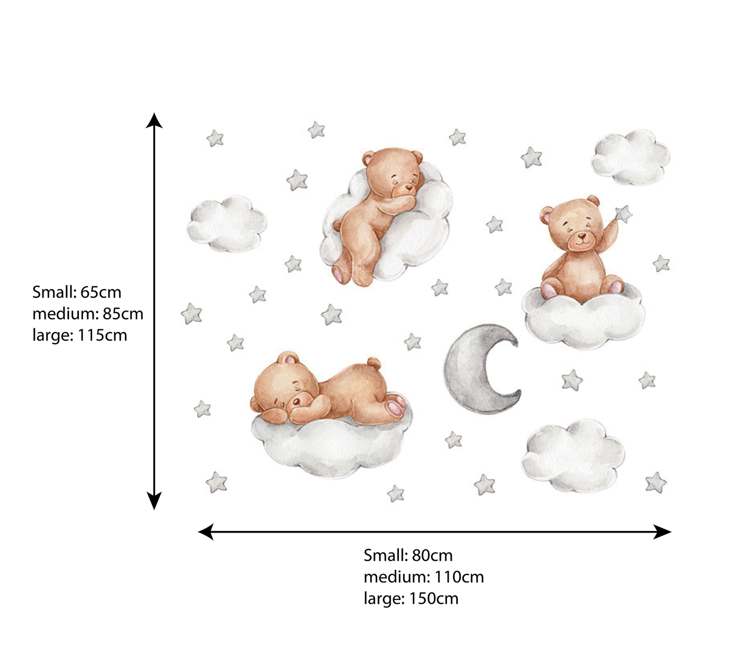 Muursticker beertjes op wolken en sterren  kinderkamer grijs