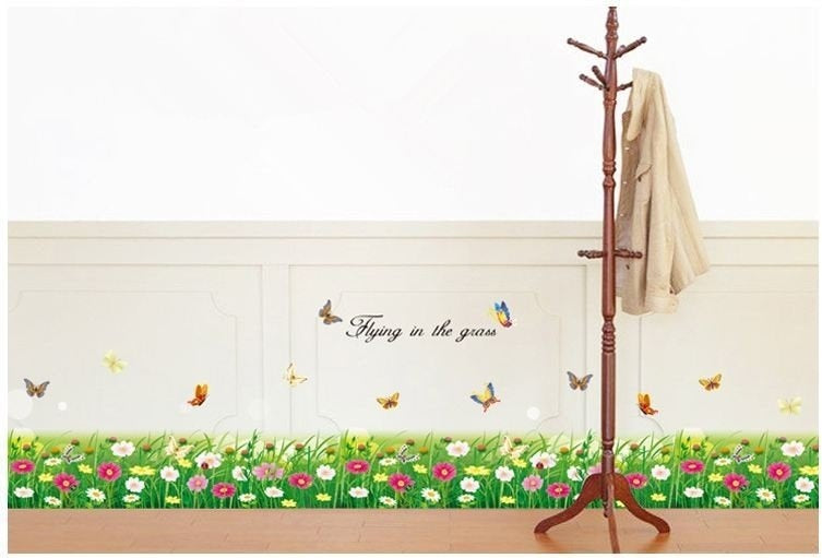 Muursticker bloemen en vlinders strook / plint kinderkamer