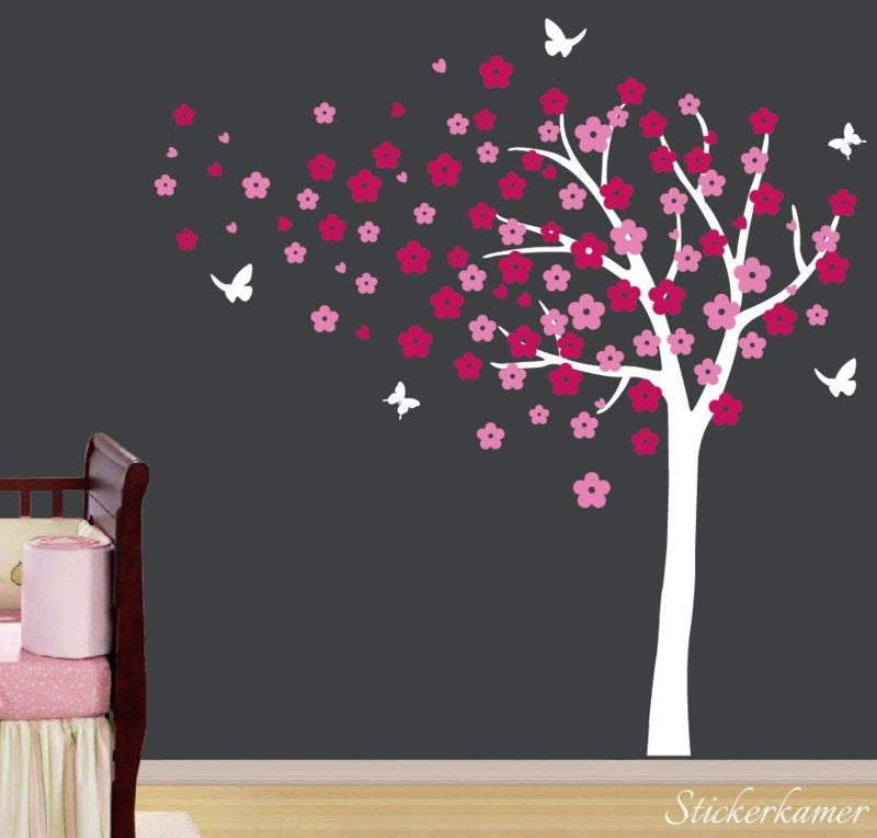 Muursticker boom bloesem XL roze babykamer