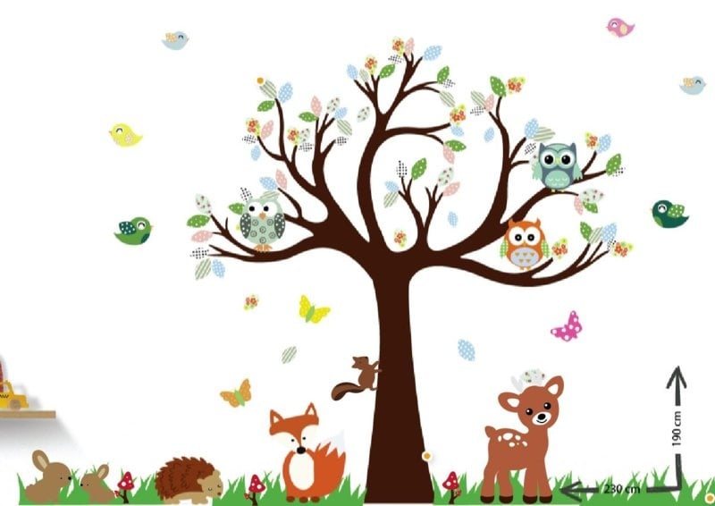 Muursticker boom bosdieren babykamer