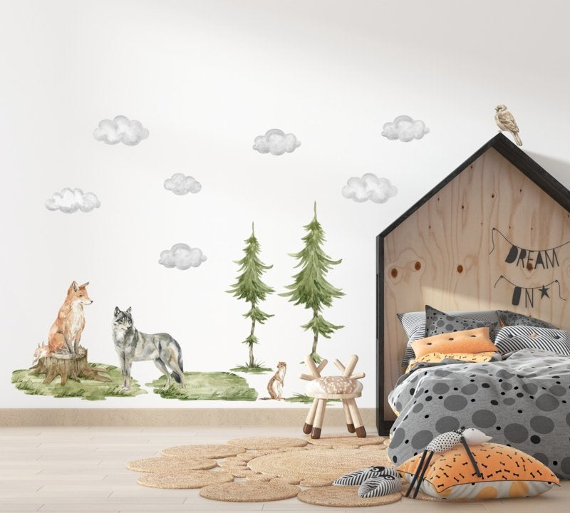 Muursticker boom bosdieren kinderkamer