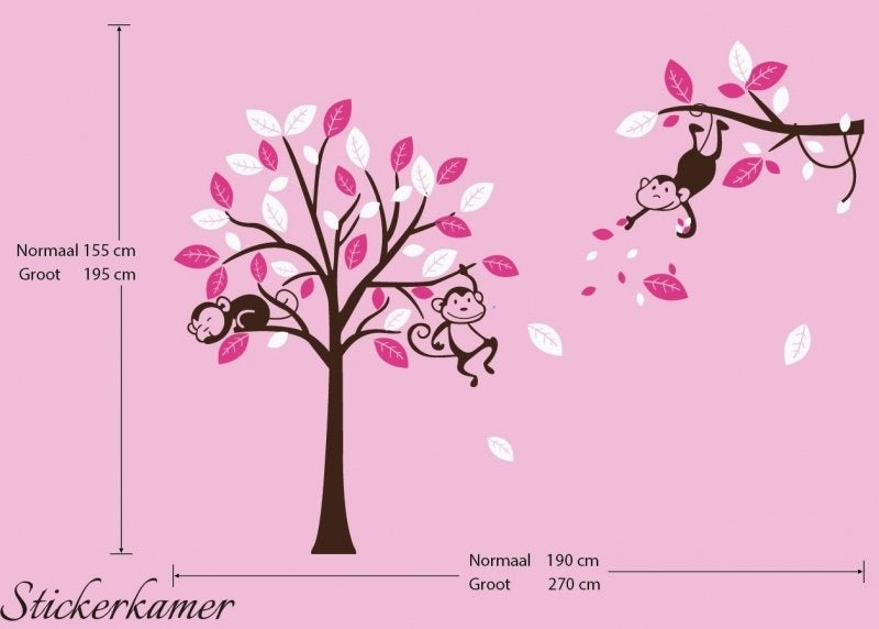 Muursticker boom en apen babykamer / kinderkamer