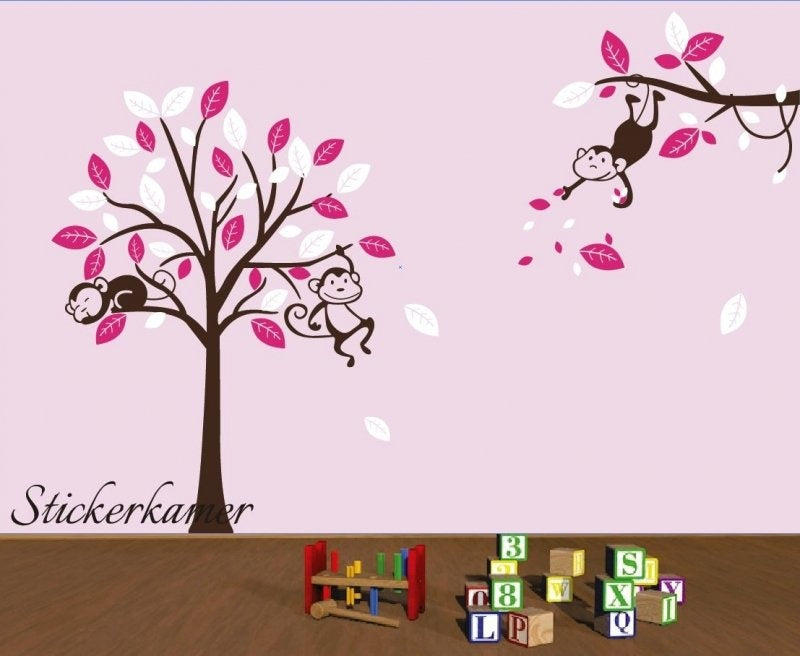 Muursticker boom en apen babykamer / kinderkamer