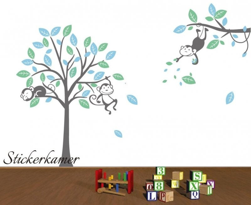 Muursticker boom en apen babykamer /  kinderkamer