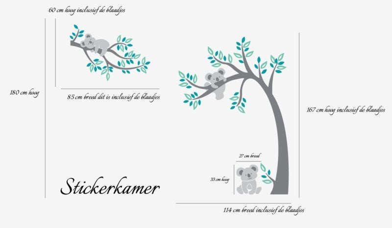 Muursticker boom en tak met koala's babykamer