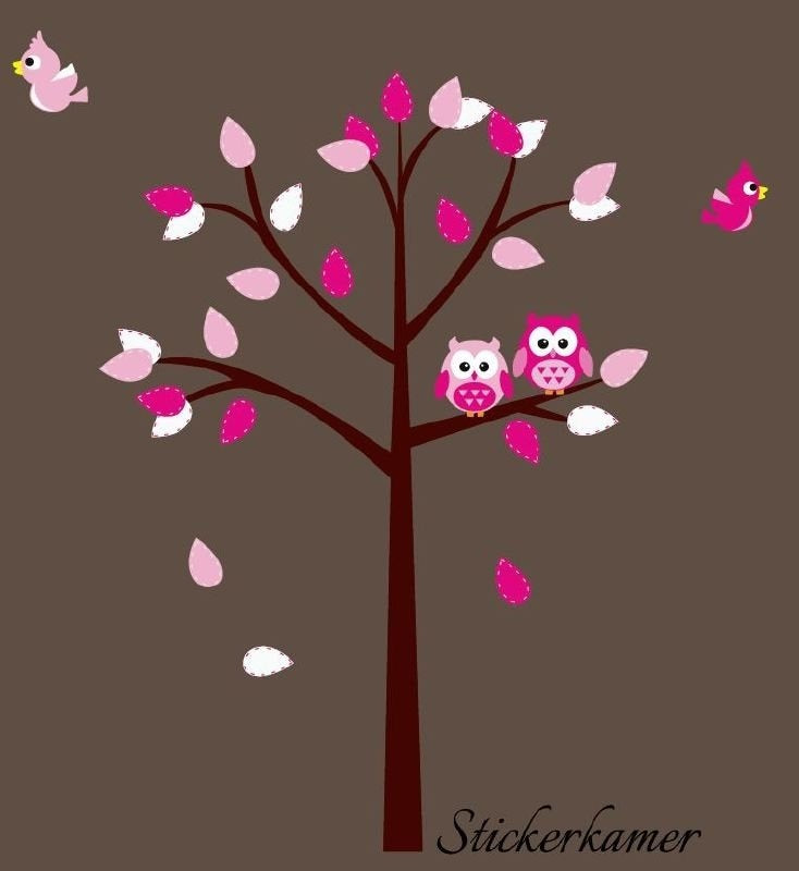 Muursticker boom meisjeskamer roze