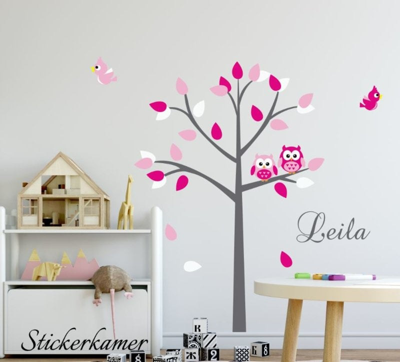 Muursticker boom meisjeskamer roze
