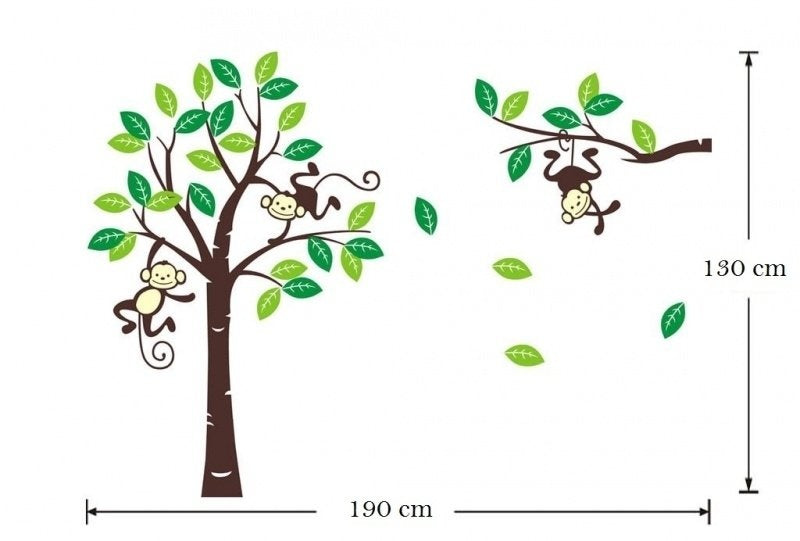 Muursticker boom met apen groen kinderkamer