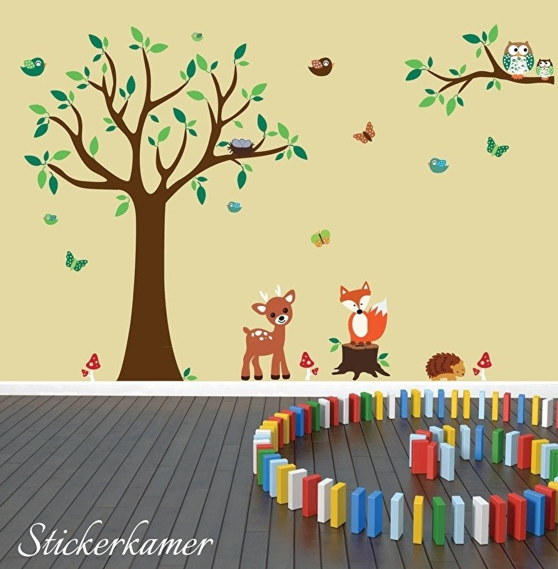 Muursticker boom met dieren - beesten babykamer / kinderkamer