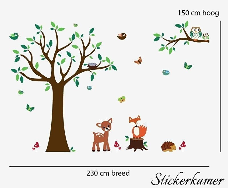 Muursticker boom met dieren - beesten babykamer / kinderkamer