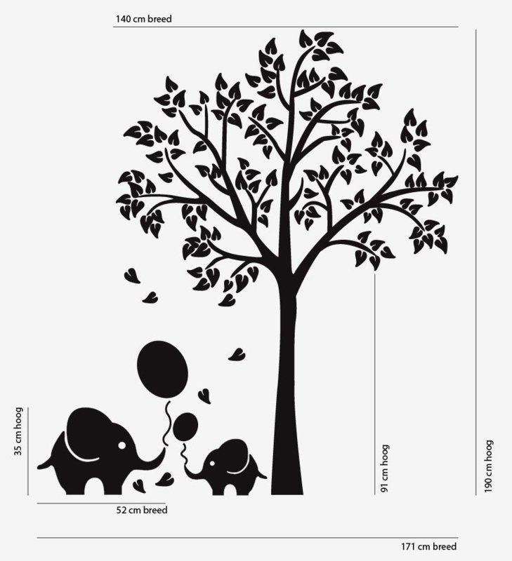 Muursticker boom met olifant geel babykamer