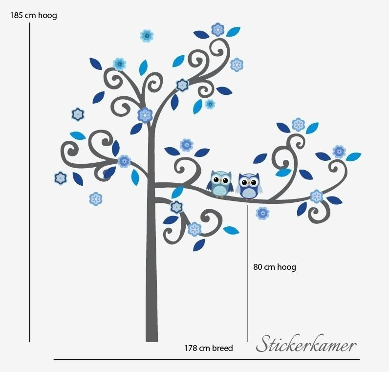 Muursticker boom met uilen babykamer / kinderkamer